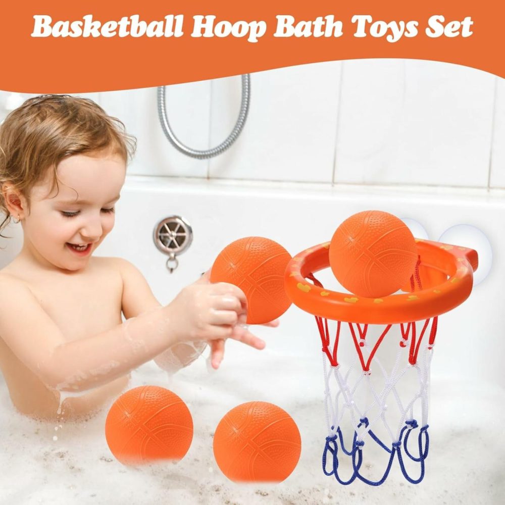 Bath Toys,Mold Free Bath Basketball Hoop For Kids Ages 1-3,Bathtub Basketball Hoop For Babies And Toddlers,Strong Suction Cup Basketball Hoop & 4 Soft Balls Set For Boys Girls,Tub Toys For Kids 4-8  |  Bath Toys All Toys Bath Toys