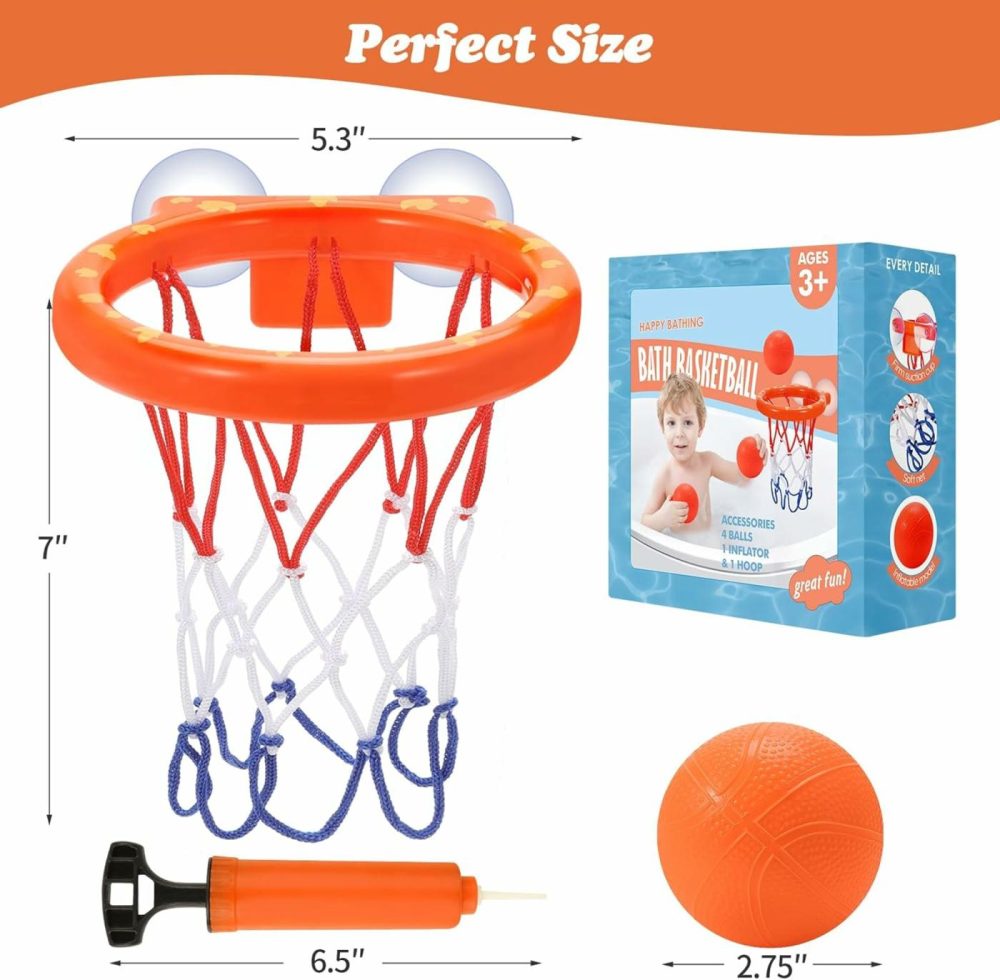 Bath Toys,Mold Free Bath Basketball Hoop For Kids Ages 1-3,Bathtub Basketball Hoop For Babies And Toddlers,Strong Suction Cup Basketball Hoop & 4 Soft Balls Set For Boys Girls,Tub Toys For Kids 4-8  |  Bath Toys All Toys Bath Toys