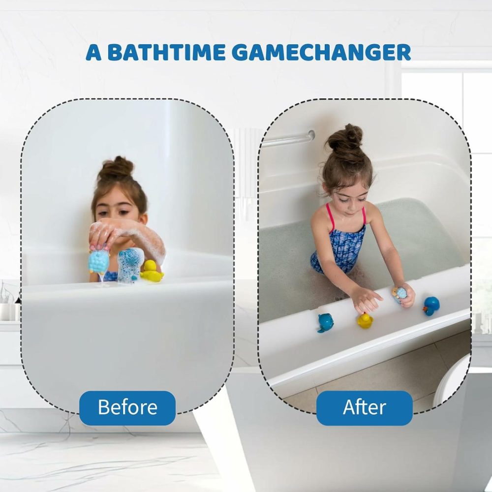 Bathtub Splash Guard Play Shelf Area – Toy Tray Caddy Holder Storage – Suction Cups Attach To Bath Tub – No Mess Water Spill In Bathroom – Fun For Toddlers Kids Baby (White)  |  Bath Toys All Toys Bath Toys