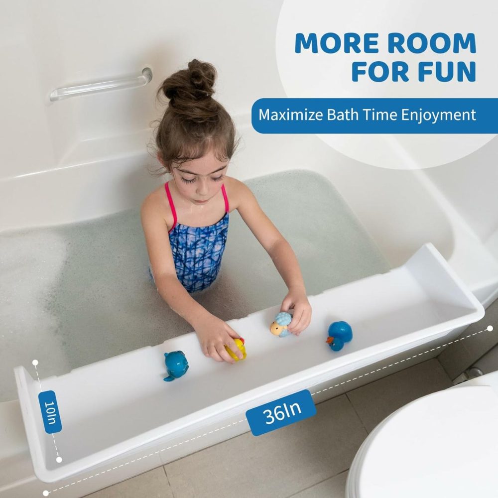 Bathtub Splash Guard Play Shelf Area – Toy Tray Caddy Holder Storage – Suction Cups Attach To Bath Tub – No Mess Water Spill In Bathroom – Fun For Toddlers Kids Baby (White)  |  Bath Toys All Toys Bath Toys