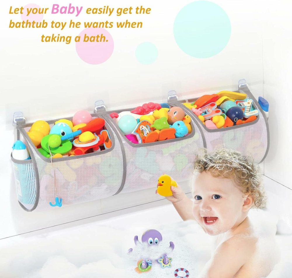 Bathtub Toy Holder，Prevent Spots，Bath Toy Storage Bath Toys For Kids Ages 4-8 30“X8.7”Mesh Bath Toy Holder，Let Baby Bath Toys Quick Drying…  |  Bath Toys All Toys Bath Toys