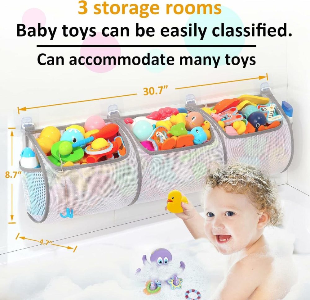 Bathtub Toy Holder，Prevent Spots，Bath Toy Storage Bath Toys For Kids Ages 4-8 30“X8.7”Mesh Bath Toy Holder，Let Baby Bath Toys Quick Drying…  |  Bath Toys All Toys Bath Toys