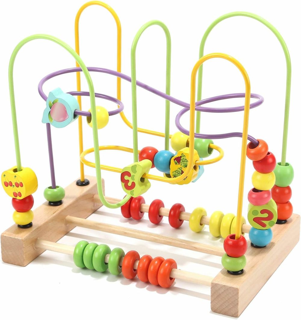 Bead Maze Toy For Toddlers Wooden Colorful Abacus Roller Coaster Educational Circle Toys For Babies Bead Maze Activity Cube Sensory Toys For Children  |  Activity Cubes Activity Cubes Activity Cubes