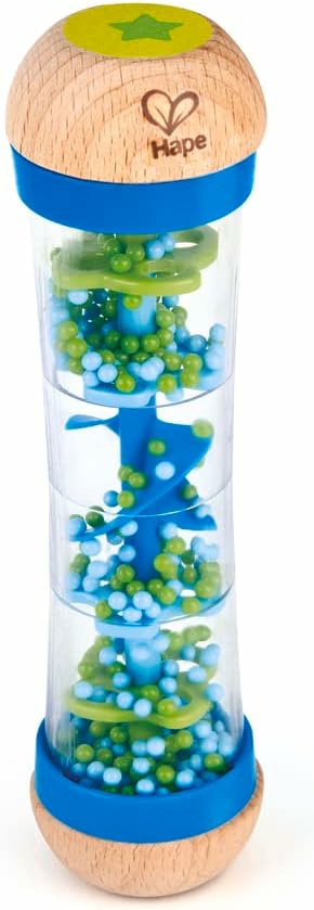 Beaded Raindrops | Mini Wooden Musical Shake & Rattle Rainmaker Toy  Blue  Model Number: E0328B ,L: 2  W: 2  H: 7.9 Inch  |  Rattles & Plush Rings All Toys Blue