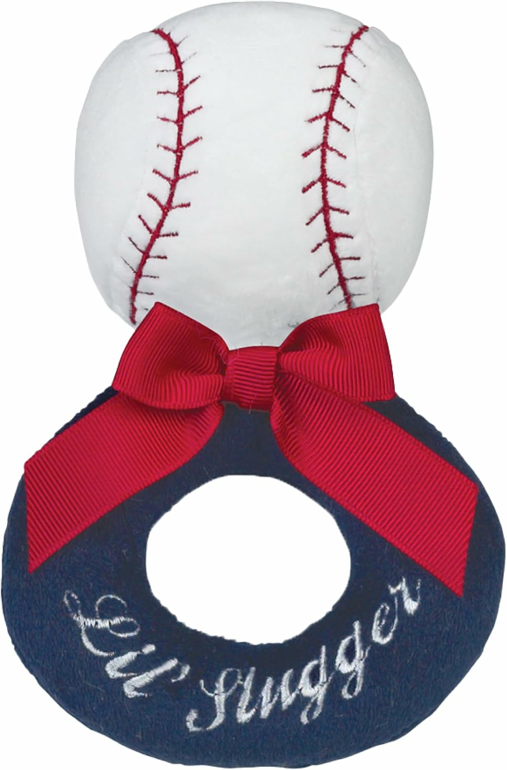 Bearington Baby Lil’ Slugger  5.5 Inch Red  White And Blue Plush Stuffed Baby Baseball Soft Ring Rattle  |  Rattles & Plush Rings All Toys Lil’ Slugger