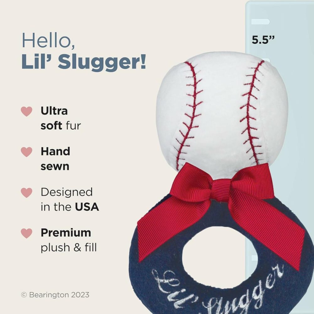 Bearington Baby Lil’ Slugger  5.5 Inch Red  White And Blue Plush Stuffed Baby Baseball Soft Ring Rattle  |  Rattles & Plush Rings All Toys Lil’ Slugger