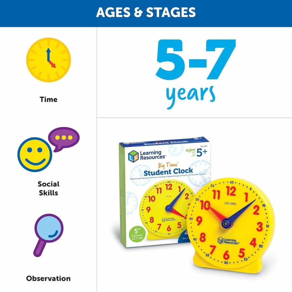 Big Time Student Clock  Teaching & Demonstration Clock  Develops Time And Early Math Skills  Ages 5+  Clock For Learning  12 Hour,Back To School Gifts  |  Teaching Clocks All Toys Teaching Clocks