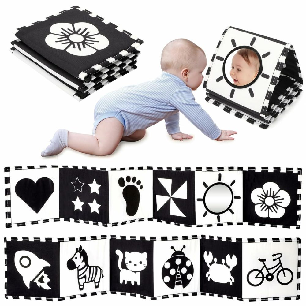 Black And White Baby Toys 0-3 Months  High Contrast Newborn Toys 0-3 Months Brain Development  Tummy Time Toys  Soft Baby Book  Infant Toys 0-6-12 Months Visual Stimulation Montessori Toy Gift  |  Mirrors All Toys Mirrors