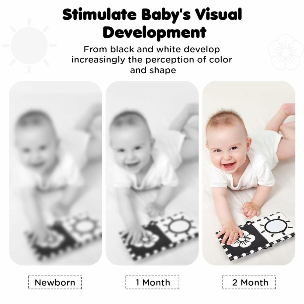 Black And White Baby Toys 0-3 Months  High Contrast Newborn Toys 0-3 Months Brain Development  Tummy Time Toys  Soft Baby Book  Infant Toys 0-6-12 Months Visual Stimulation Montessori Toy Gift  |  Mirrors All Toys Mirrors