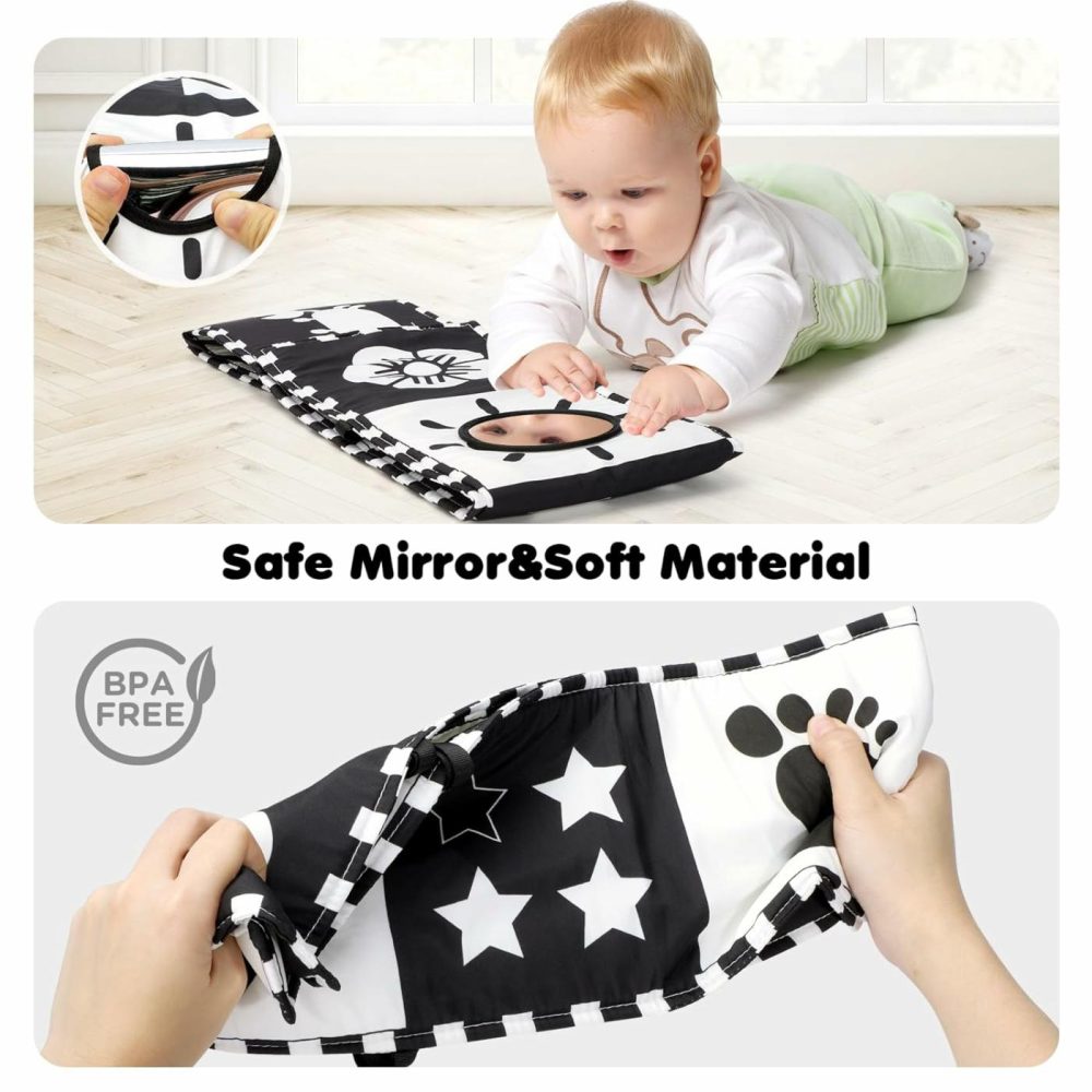 Black And White Baby Toys 0-3 Months  High Contrast Newborn Toys 0-3 Months Brain Development  Tummy Time Toys  Soft Baby Book  Infant Toys 0-6-12 Months Visual Stimulation Montessori Toy Gift  |  Mirrors All Toys Mirrors