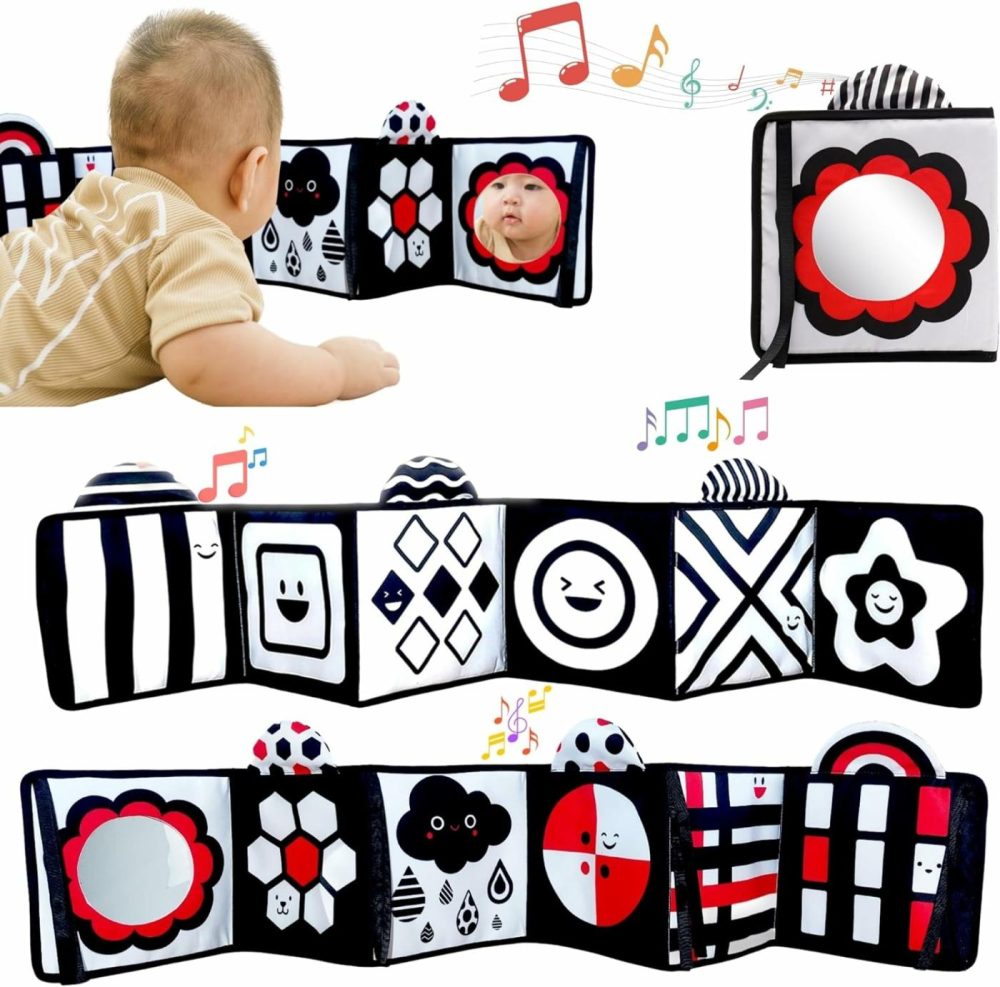 Black And White Baby Toys – High Contrast Soft Sensory Book With Mirror For Newborn Development  Perfect Tummy Time Toy For Infants 0-12 Months  |  Mirrors All Toys Colorful