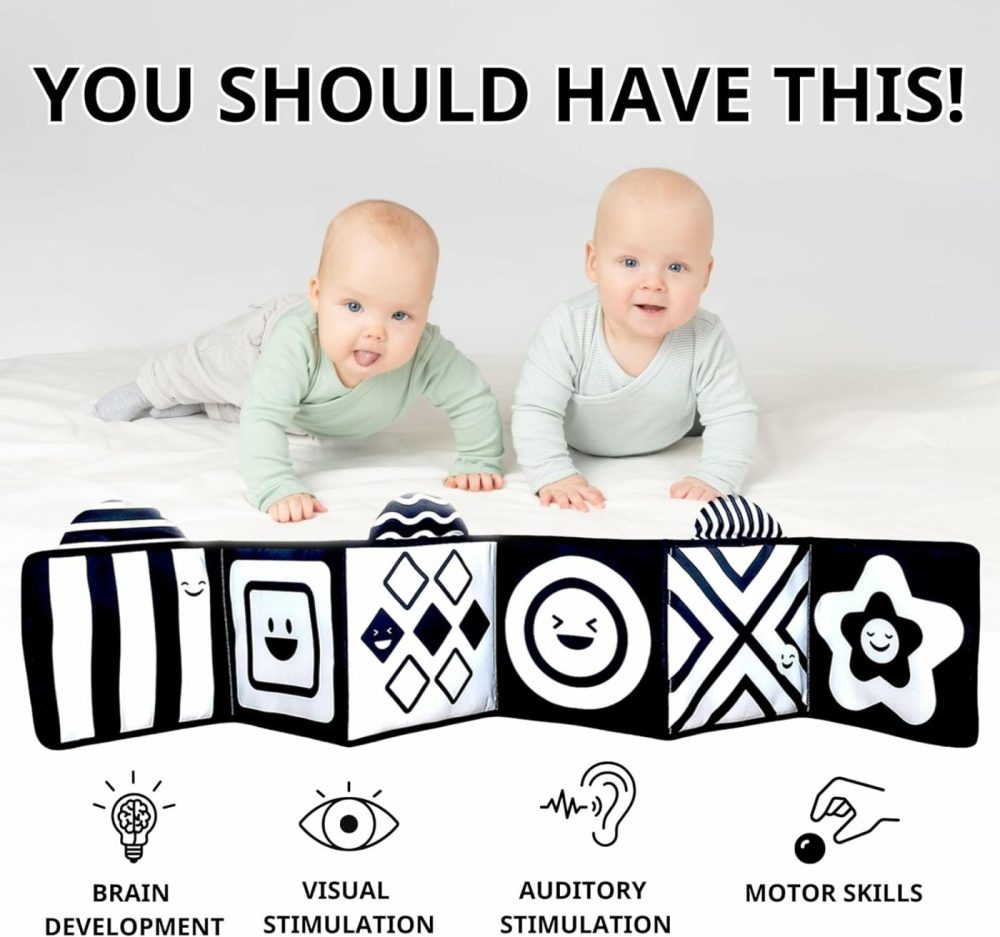 Black And White Baby Toys – High Contrast Soft Sensory Book With Mirror For Newborn Development  Perfect Tummy Time Toy For Infants 0-12 Months  |  Mirrors All Toys Colorful