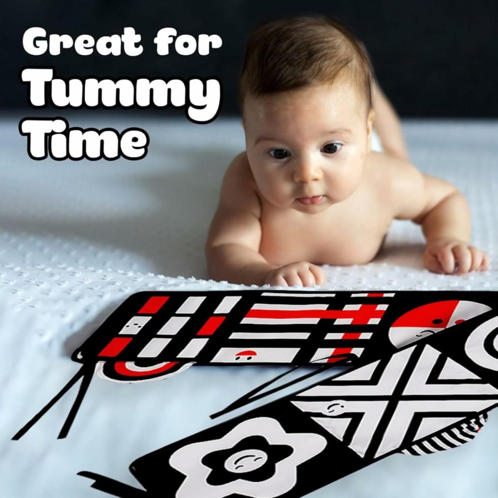 Black And White Baby Toys – High Contrast Soft Sensory Book With Mirror For Newborn Development  Perfect Tummy Time Toy For Infants 0-12 Months  |  Mirrors All Toys Colorful