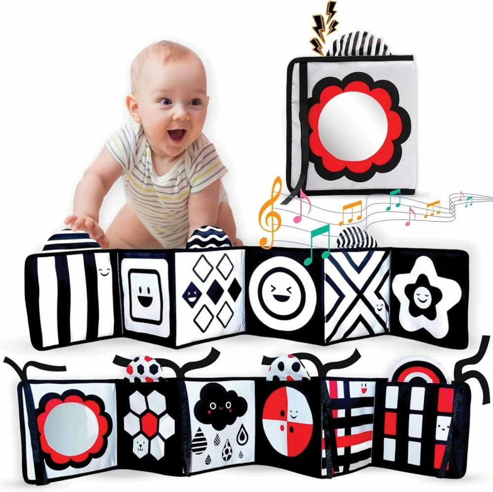 Black And White Baby Toys – High Contrast Soft Sensory Book With Mirror For Newborn Development  Perfect Tummy Time Toy For Infants 0-12 Months  |  Mirrors All Toys Colorful