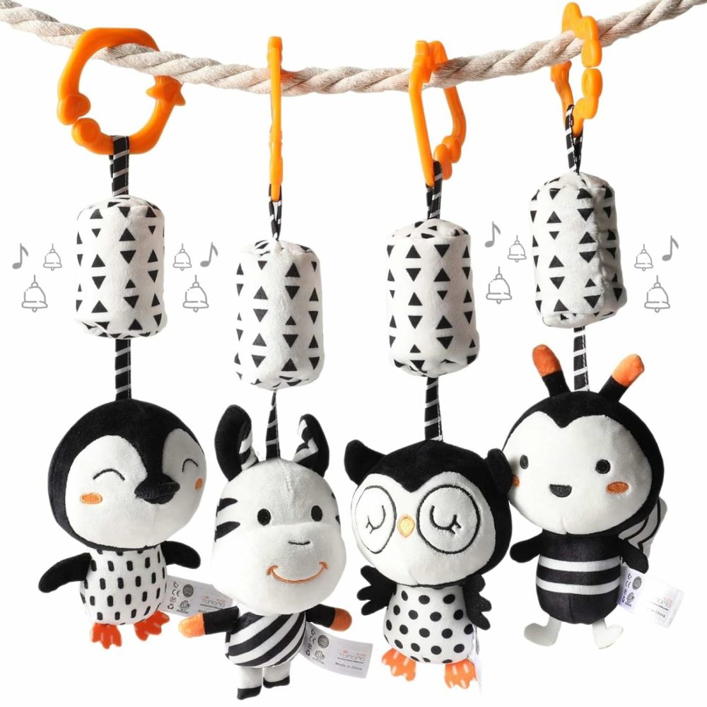 Black And White Baby Toys For 3 6 9 12 Months,Plush Hanging Rattles,Newborn Stroller Toys For Boys And Girls,4 Pack  |  Car Seat & Stroller Toys All Toys Car Seat & Stroller Toys