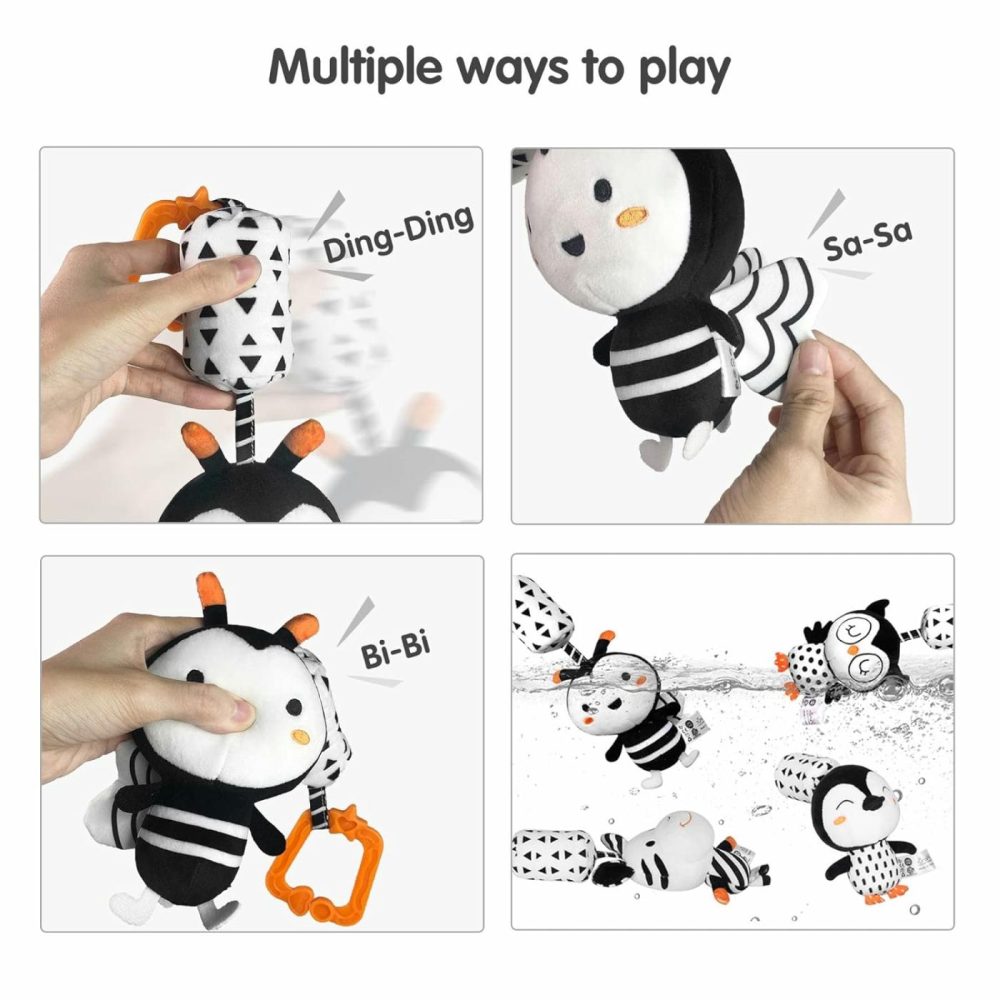 Black And White Baby Toys For 3 6 9 12 Months,Plush Hanging Rattles,Newborn Stroller Toys For Boys And Girls,4 Pack  |  Car Seat & Stroller Toys All Toys Car Seat & Stroller Toys