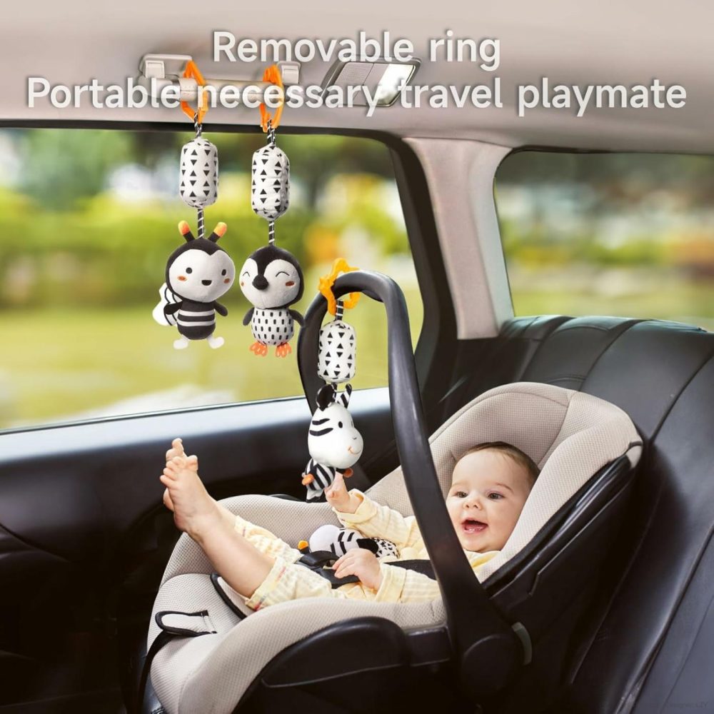 Black And White Baby Toys For 3 6 9 12 Months,Plush Hanging Rattles,Newborn Stroller Toys For Boys And Girls,4 Pack  |  Car Seat & Stroller Toys All Toys Car Seat & Stroller Toys