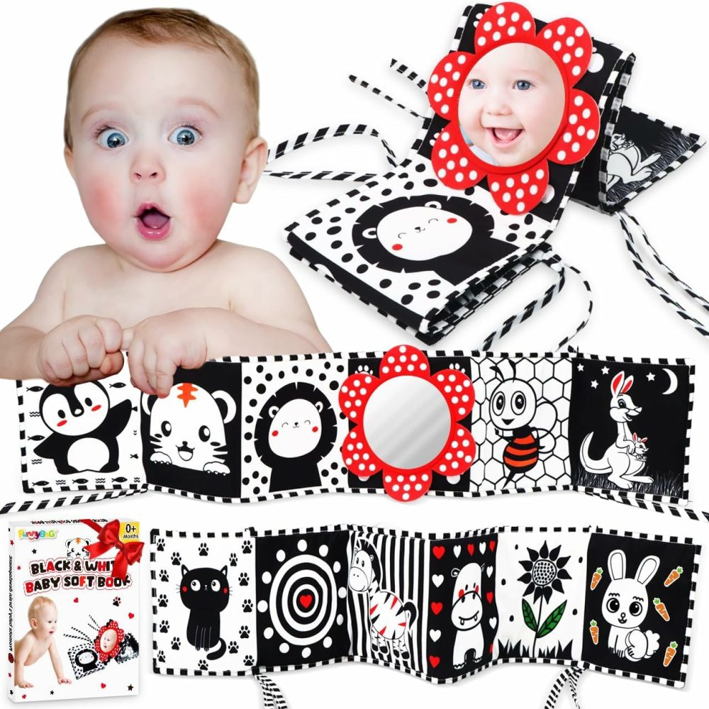 Black And White Baby Toys – High Contrast Baby Sensory Book 0-3 Months For Newborns Brain Development Tummy Time Mirror Toys Infant Montessori Learning Toys For Babies 0-6-12 Month  |  Mirrors All Toys Mirrors