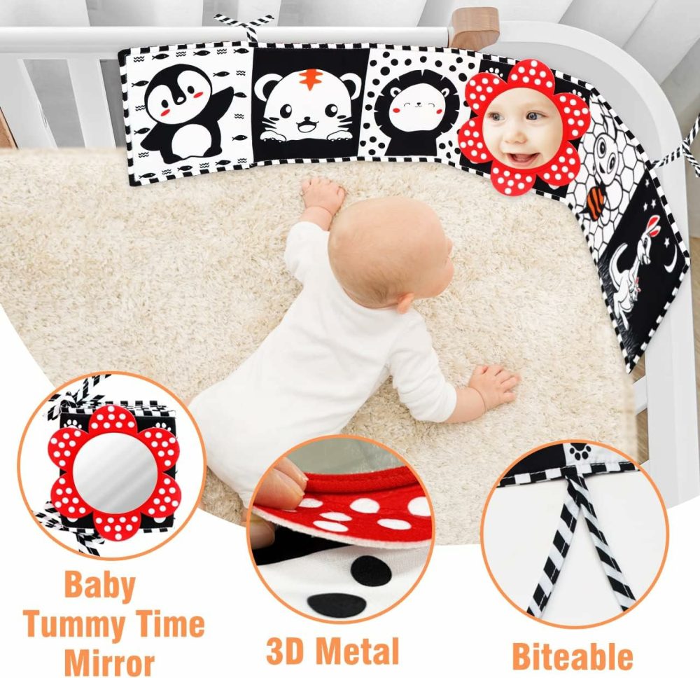 Black And White Baby Toys – High Contrast Baby Sensory Book 0-3 Months For Newborns Brain Development Tummy Time Mirror Toys Infant Montessori Learning Toys For Babies 0-6-12 Month  |  Mirrors All Toys Mirrors