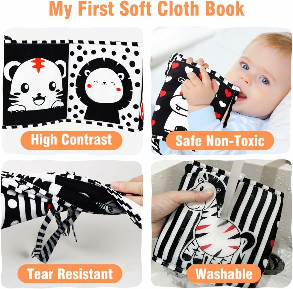 Black And White Baby Toys – High Contrast Baby Sensory Book 0-3 Months For Newborns Brain Development Tummy Time Mirror Toys Infant Montessori Learning Toys For Babies 0-6-12 Month  |  Mirrors All Toys Mirrors