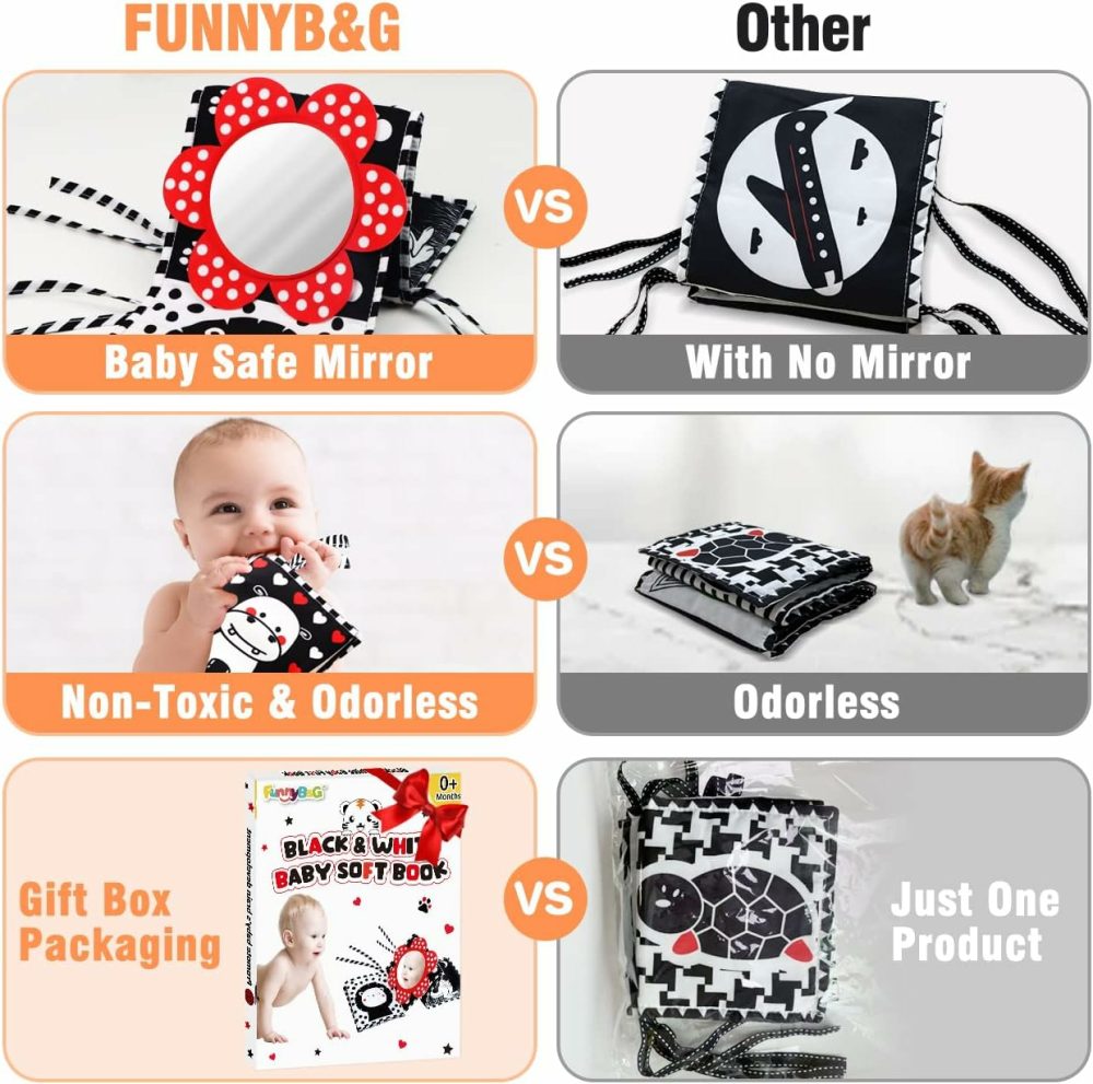 Black And White Baby Toys – High Contrast Baby Sensory Book 0-3 Months For Newborns Brain Development Tummy Time Mirror Toys Infant Montessori Learning Toys For Babies 0-6-12 Month  |  Mirrors All Toys Mirrors