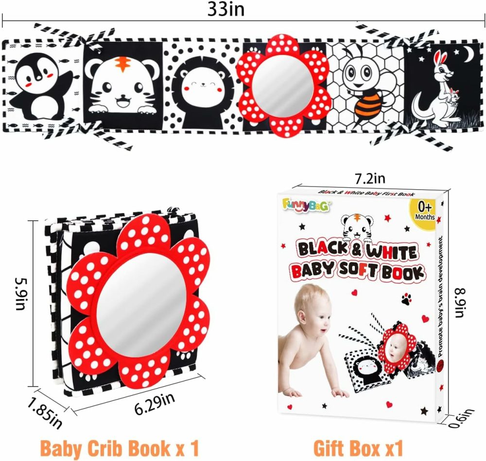 Black And White Baby Toys – High Contrast Baby Sensory Book 0-3 Months For Newborns Brain Development Tummy Time Mirror Toys Infant Montessori Learning Toys For Babies 0-6-12 Month  |  Mirrors All Toys Mirrors