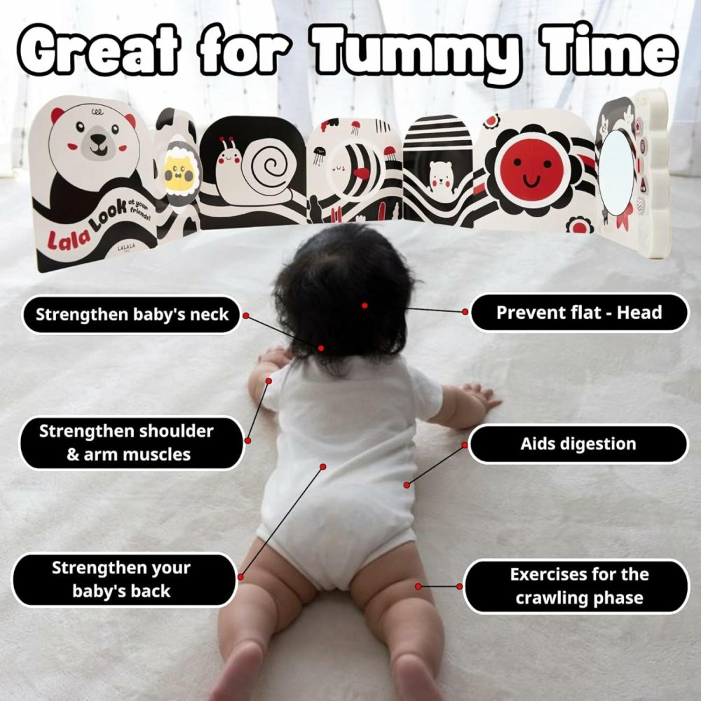 Black And White Baby Toys With Mirror – High Contrast Sensory Board Book For Newborn  Soothing Musical Toy For Babies 0-12 Months – Brain Development & Tummy Time Activities  |  Electronic Early Development Toys All Toys Black, White & Red