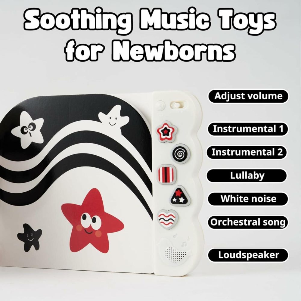 Black And White Baby Toys With Mirror – High Contrast Sensory Board Book For Newborn  Soothing Musical Toy For Babies 0-12 Months – Brain Development & Tummy Time Activities  |  Electronic Early Development Toys All Toys Black, White & Red