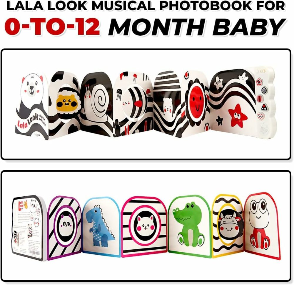 Black And White Baby Toys With Mirror – High Contrast Sensory Board Book For Newborn  Soothing Musical Toy For Babies 0-12 Months – Brain Development & Tummy Time Activities  |  Electronic Early Development Toys All Toys Black, White & Red