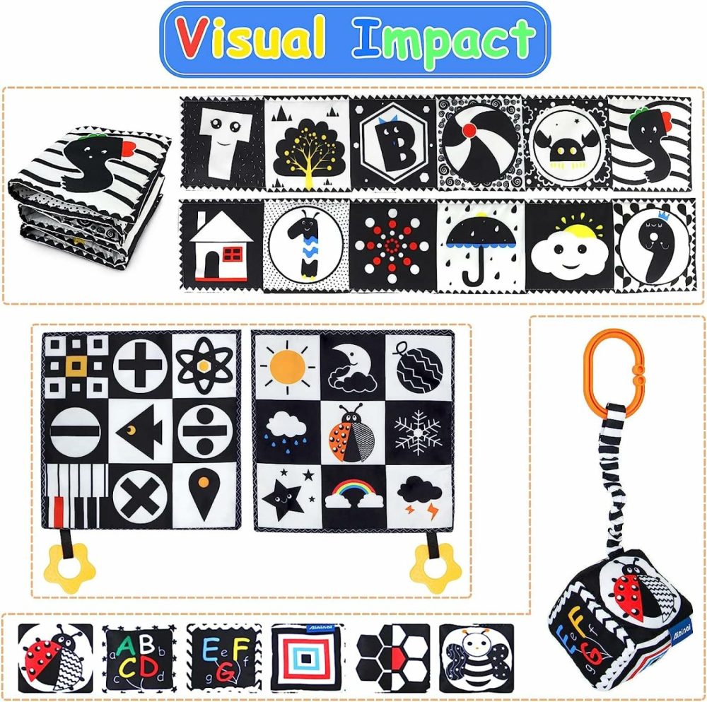 Black And White High Contrast Baby Toys 0-3 Months For Newborn  Montessori Toys Sensory Infant Tummy Time Toys Baby Essentials 0-6 Gifts  |  Car Seat & Stroller Toys All Toys Car Seat & Stroller Toys