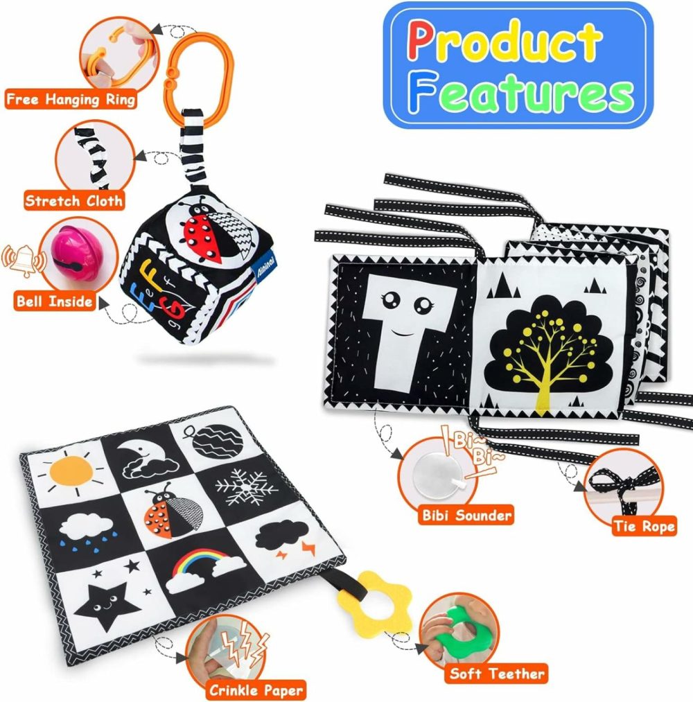 Black And White High Contrast Baby Toys 0-3 Months For Newborn  Montessori Toys Sensory Infant Tummy Time Toys Baby Essentials 0-6 Gifts  |  Car Seat & Stroller Toys All Toys Car Seat & Stroller Toys