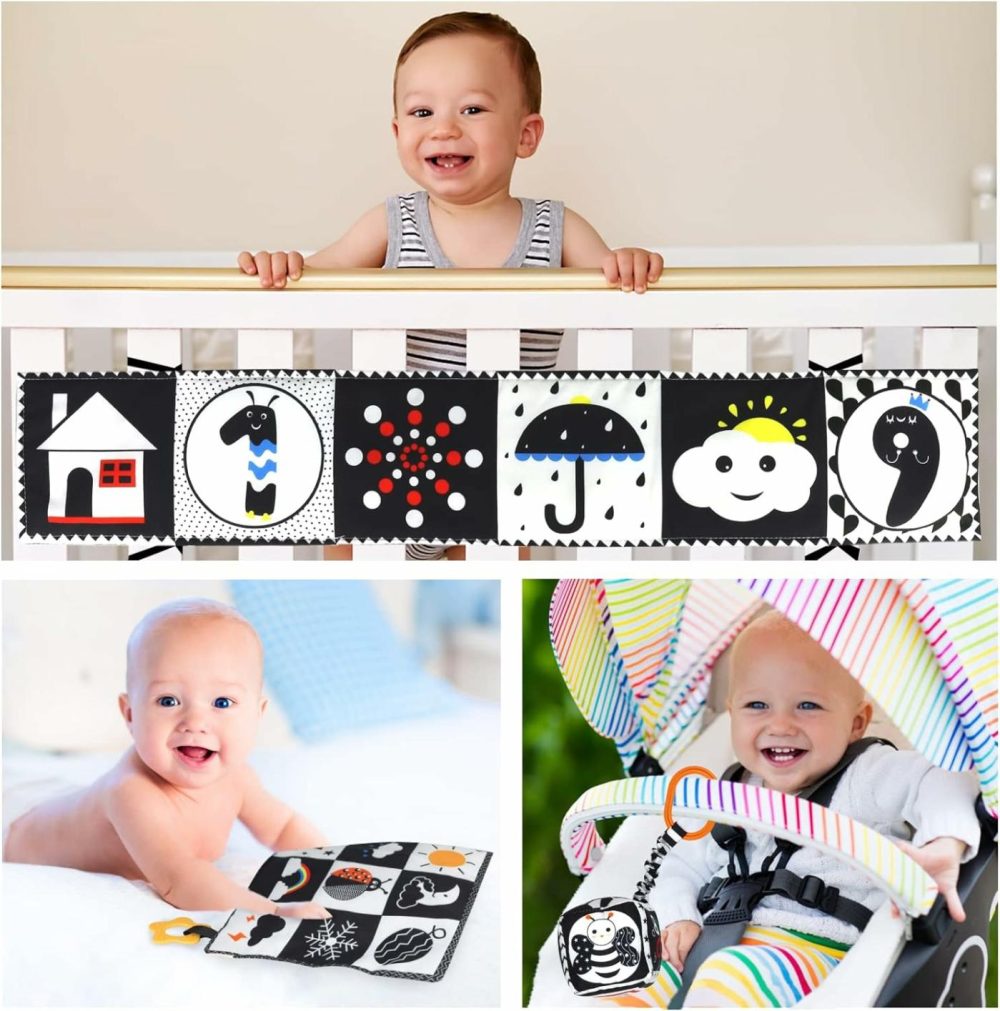 Black And White High Contrast Baby Toys 0-3 Months For Newborn  Montessori Toys Sensory Infant Tummy Time Toys Baby Essentials 0-6 Gifts  |  Car Seat & Stroller Toys All Toys Car Seat & Stroller Toys