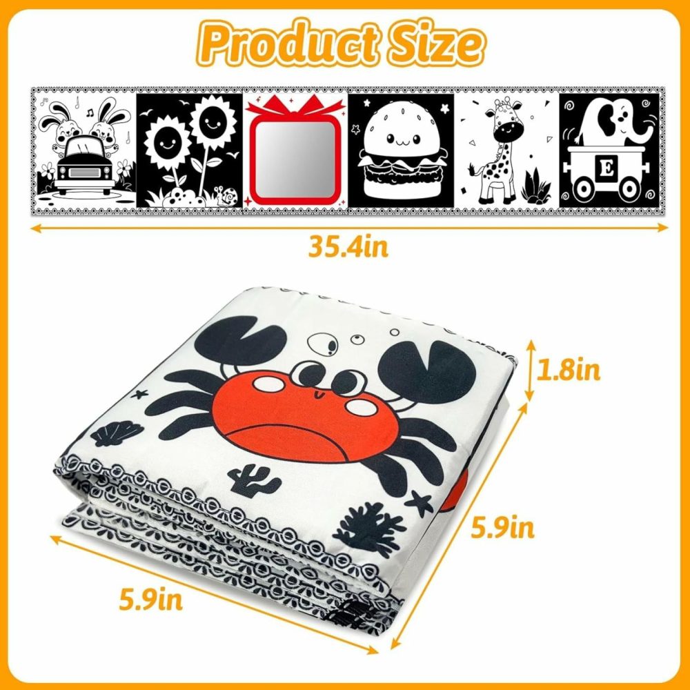 Black And White High Contrast Baby Toys 0-6 6-12 Months Soft Sensory Crinkle Book For Newborn Essentials Brain Development Tummy Time Toys Infant 0-3 3-6 Month Montessori  |  Mirrors All Toys Mirrors