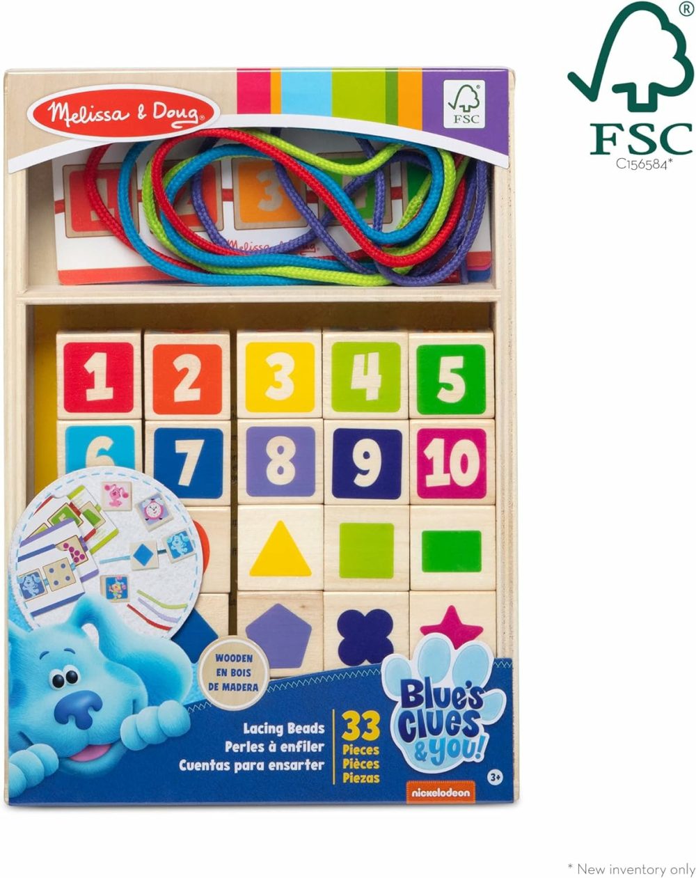 Blue’s Clues & You! Wooden Lacing Beads – 25 Beads  4 Cords – Fsc Certified  |  Sorting & Stacking Toys All Toys Sorting & Stacking Toys