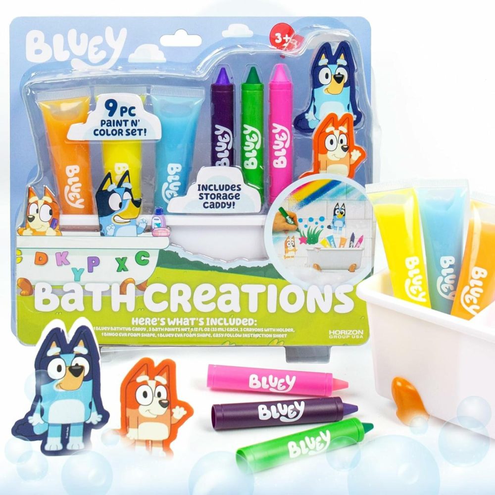 Bluey Bath Creations  9-Piece Bluey Activity Set  Fun Bluey Bath Toys  Includes Washable Bath Paints  Bath Crayons  Bath Toy Storage  Bath Paint For Toddlers 1-3  Fun Bluey Gifts  Toddler Art Supplies  |  Bath Toys All Toys Bath Toys