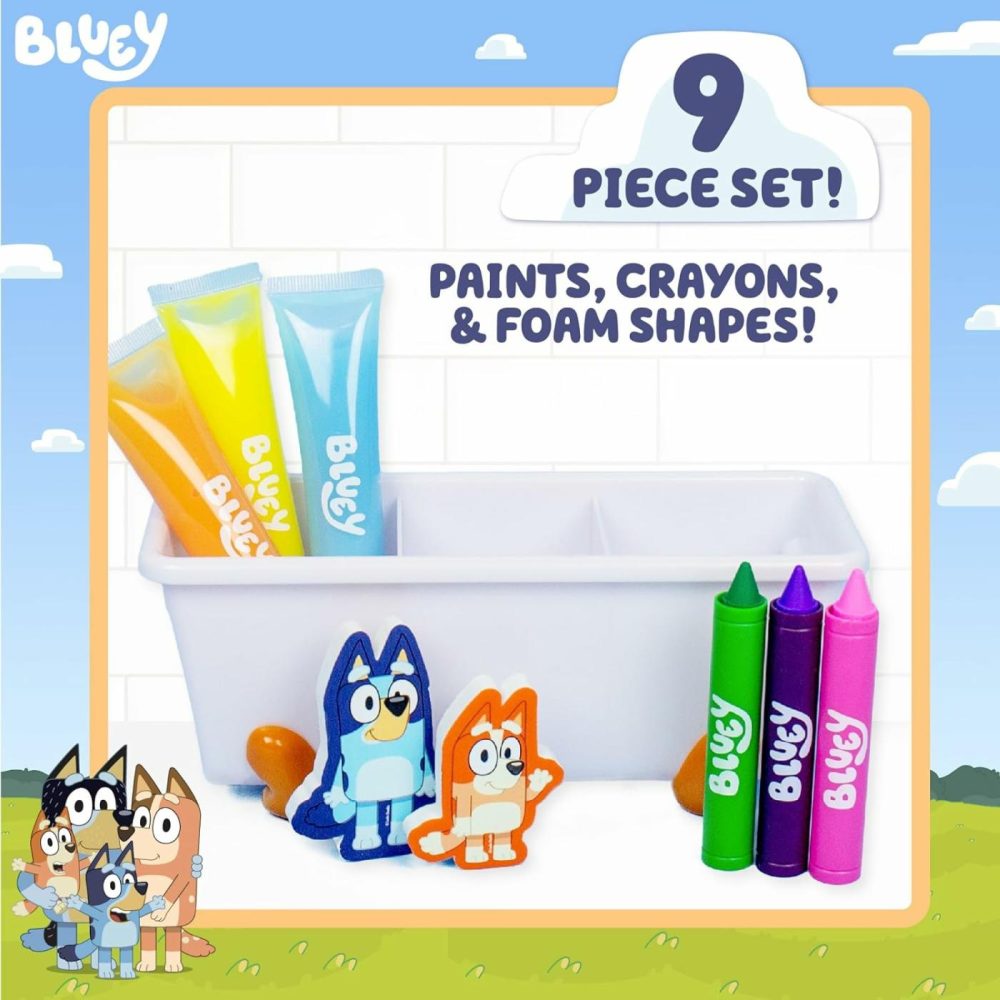 Bluey Bath Creations  9-Piece Bluey Activity Set  Fun Bluey Bath Toys  Includes Washable Bath Paints  Bath Crayons  Bath Toy Storage  Bath Paint For Toddlers 1-3  Fun Bluey Gifts  Toddler Art Supplies  |  Bath Toys All Toys Bath Toys