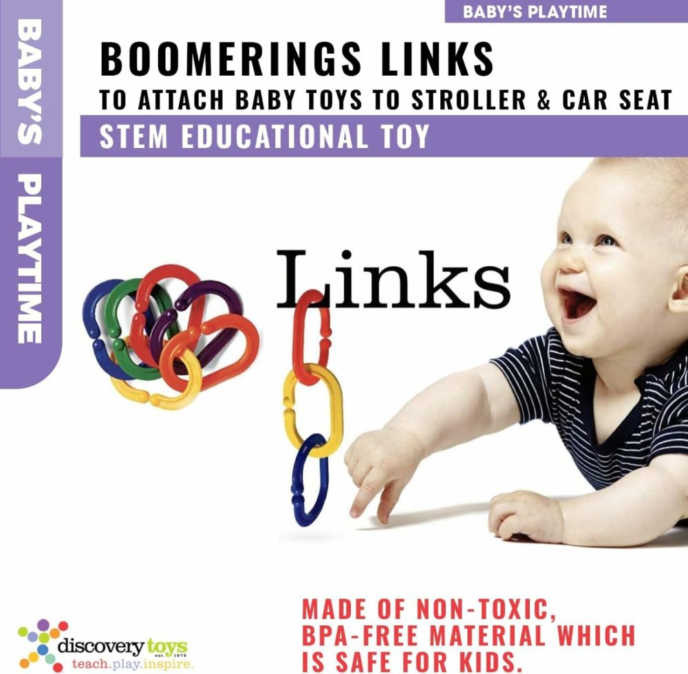 Boomerings Links To Attach Baby Toys To Stroller & Car Seat| Kid-Powered Learning | Stem Toy Early Childhood Development From Birth  |  Car Seat & Stroller Toys All Toys Car Seat & Stroller Toys