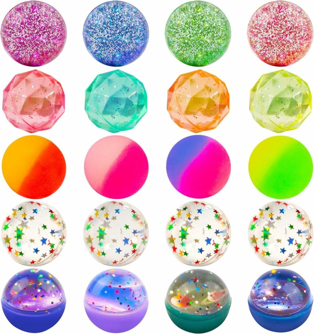 Bouncy Balls For Kids 20 Pieces 5 Styles 32Mm Assorted Bouncy Balls With Storage Bag For Birthday Party Favors  |  Balls All Toys 20 Pieces 5 Styles