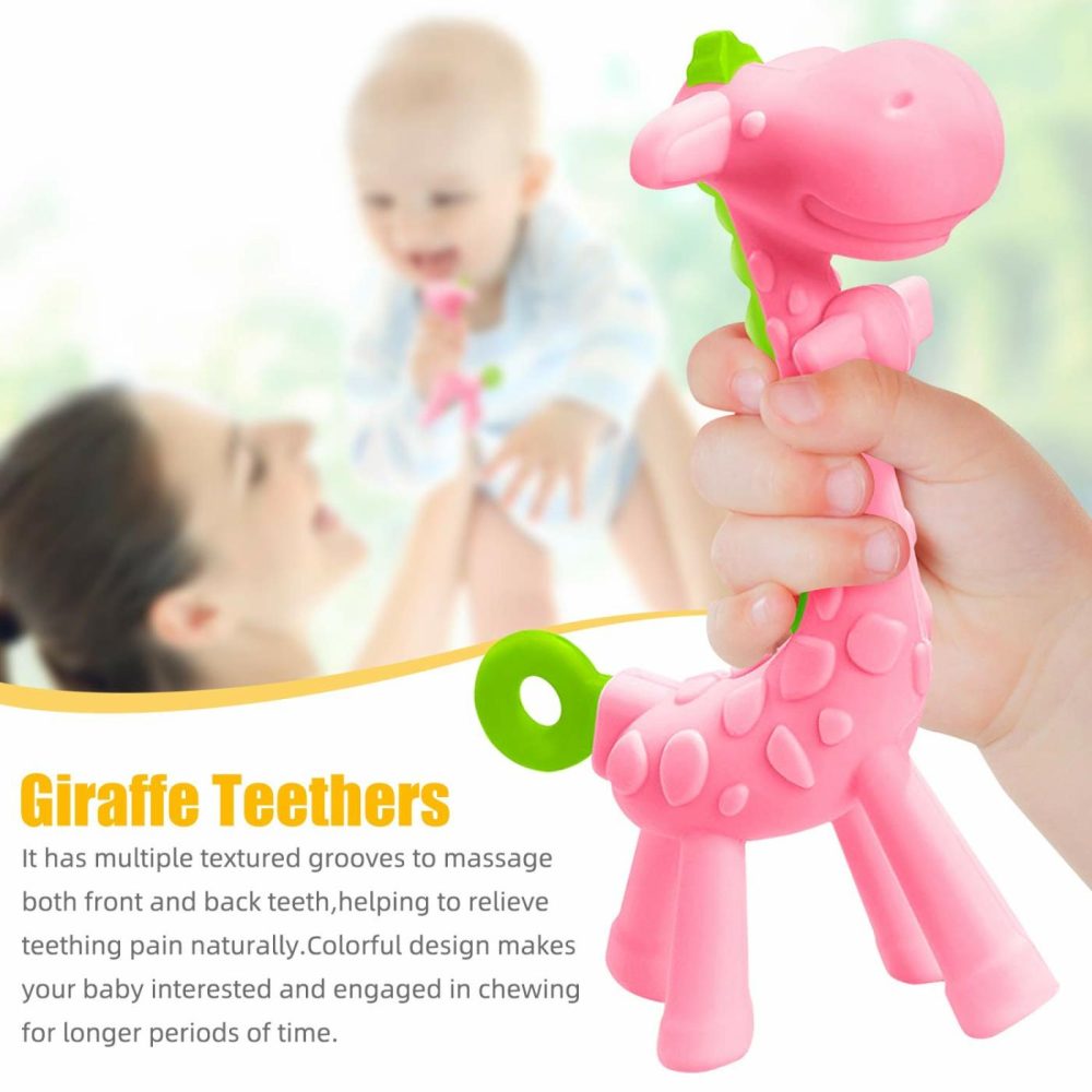 Bpa Free Silicone Giraffe Baby Teether Toy With Storage Case  For 3 Months Above Infant Sore Gums Pain Relief And Baby Shower  Baby Teething Toys (Pink)  |  Teethers All Toys Pink