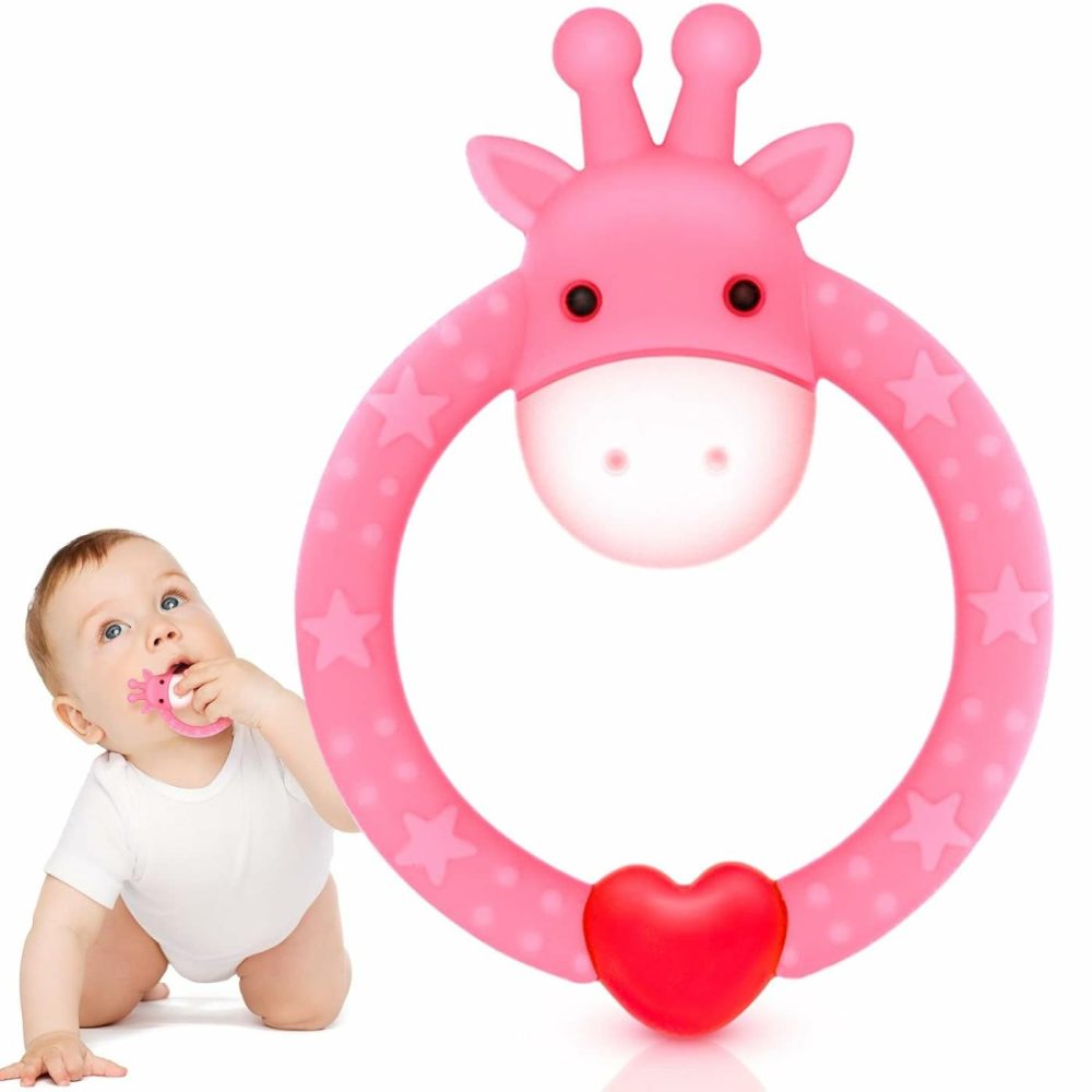 Bpa Free Silicone Giraffe Baby Teether Toy With Storage Case  For 3 Months Above Infant Sore Gums Pain Relief And Baby Shower  Baby Teething Toys (Pink)  |  Teethers All Toys Pink