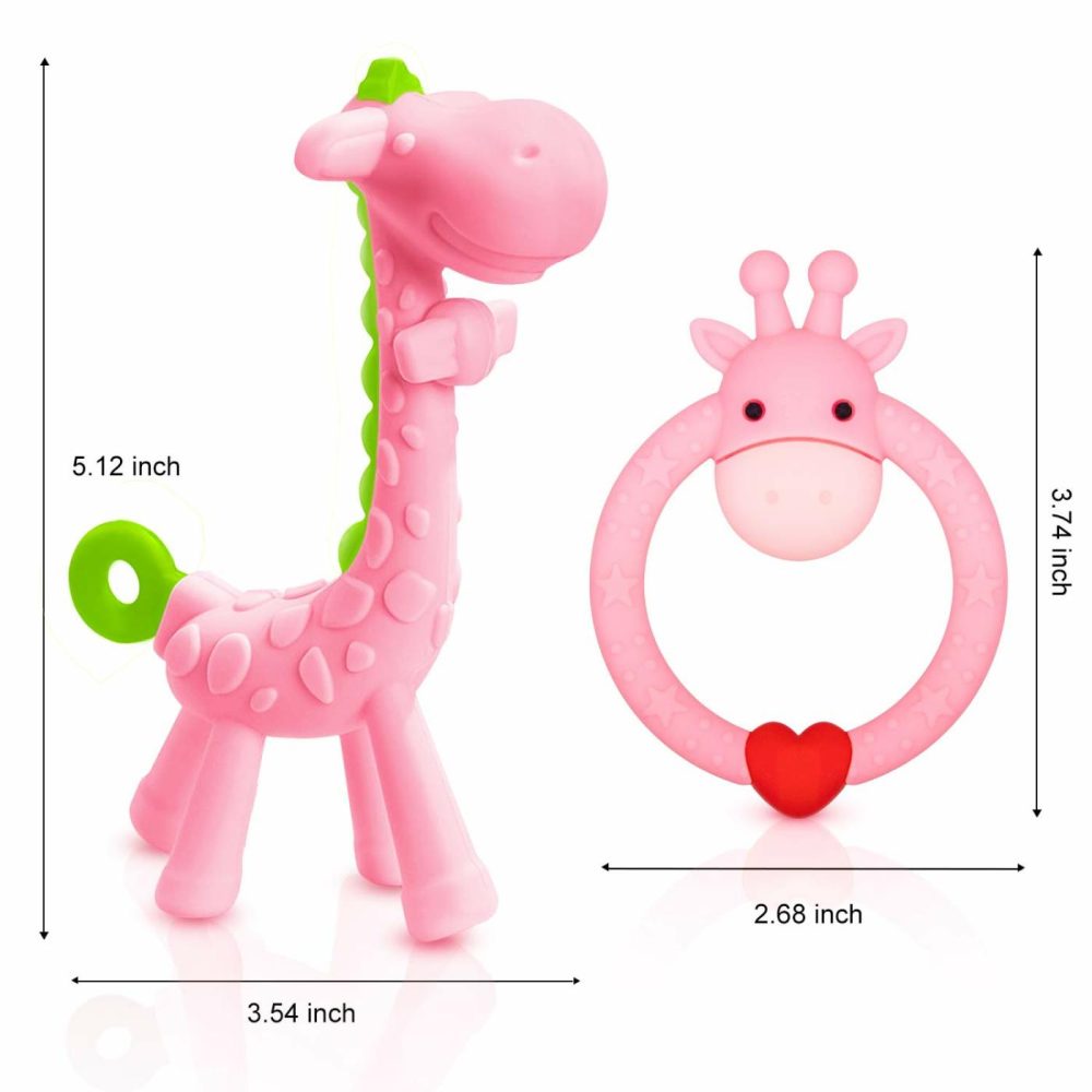 Bpa Free Silicone Giraffe Baby Teether Toy With Storage Case  For 3 Months Above Infant Sore Gums Pain Relief And Baby Shower  Baby Teething Toys (Pink)  |  Teethers All Toys Pink