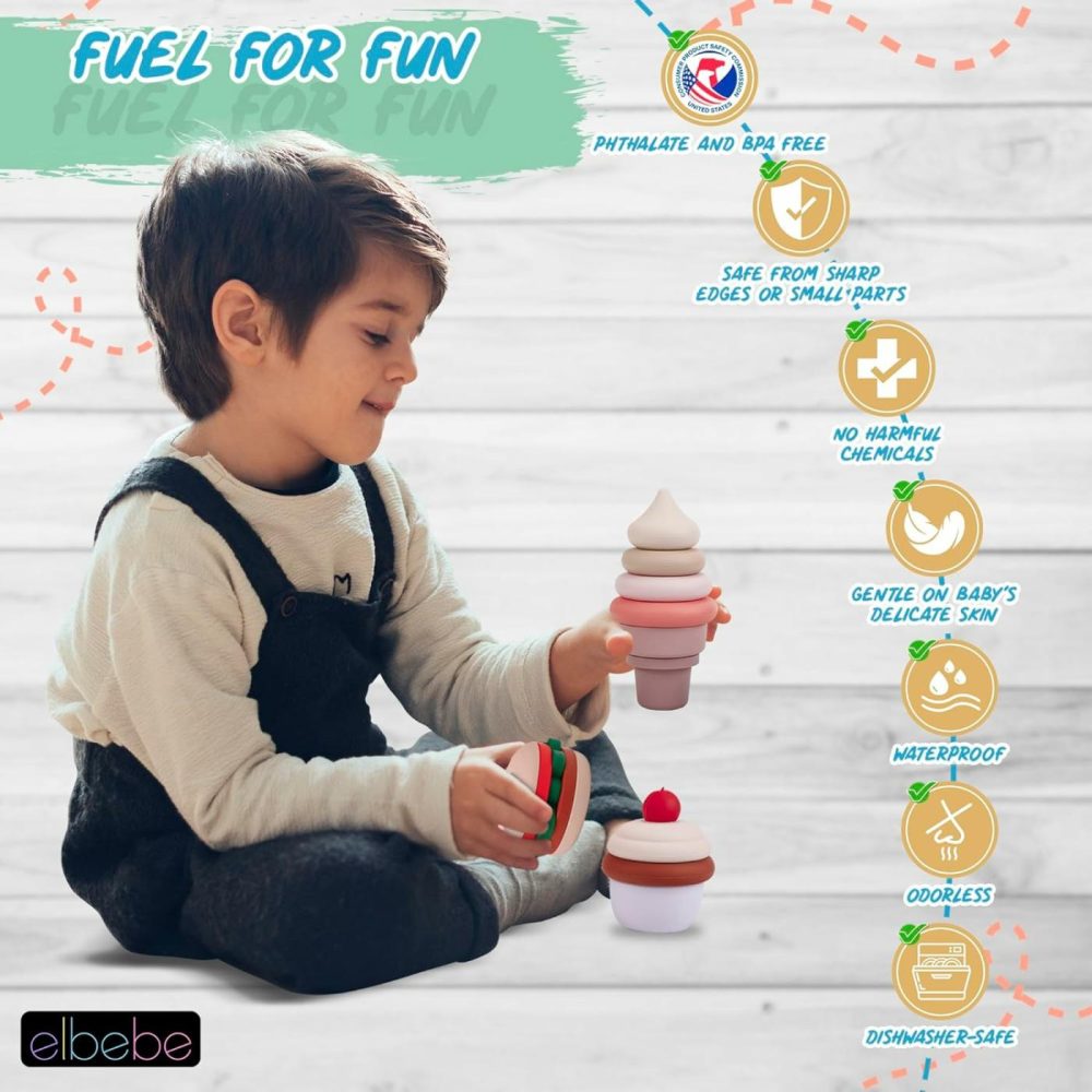 Bpa-Free Silicone Toddler Stackable Toys- Stacking Blocks  Stacking Cups Or Stacking Rings  Stacking Toys For Toddlers 6-12 Months To 3 Years Old- Burger | Cake- Ice Cream Baby Stacking Toys  |  Sorting & Stacking Toys All Toys Sorting & Stacking Toys