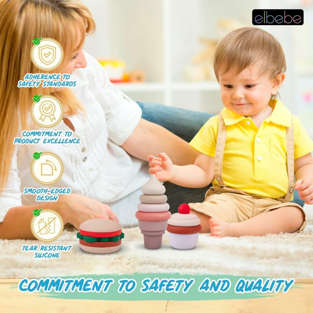 Bpa-Free Silicone Toddler Stackable Toys- Stacking Blocks  Stacking Cups Or Stacking Rings  Stacking Toys For Toddlers 6-12 Months To 3 Years Old- Burger | Cake- Ice Cream Baby Stacking Toys  |  Sorting & Stacking Toys All Toys Sorting & Stacking Toys