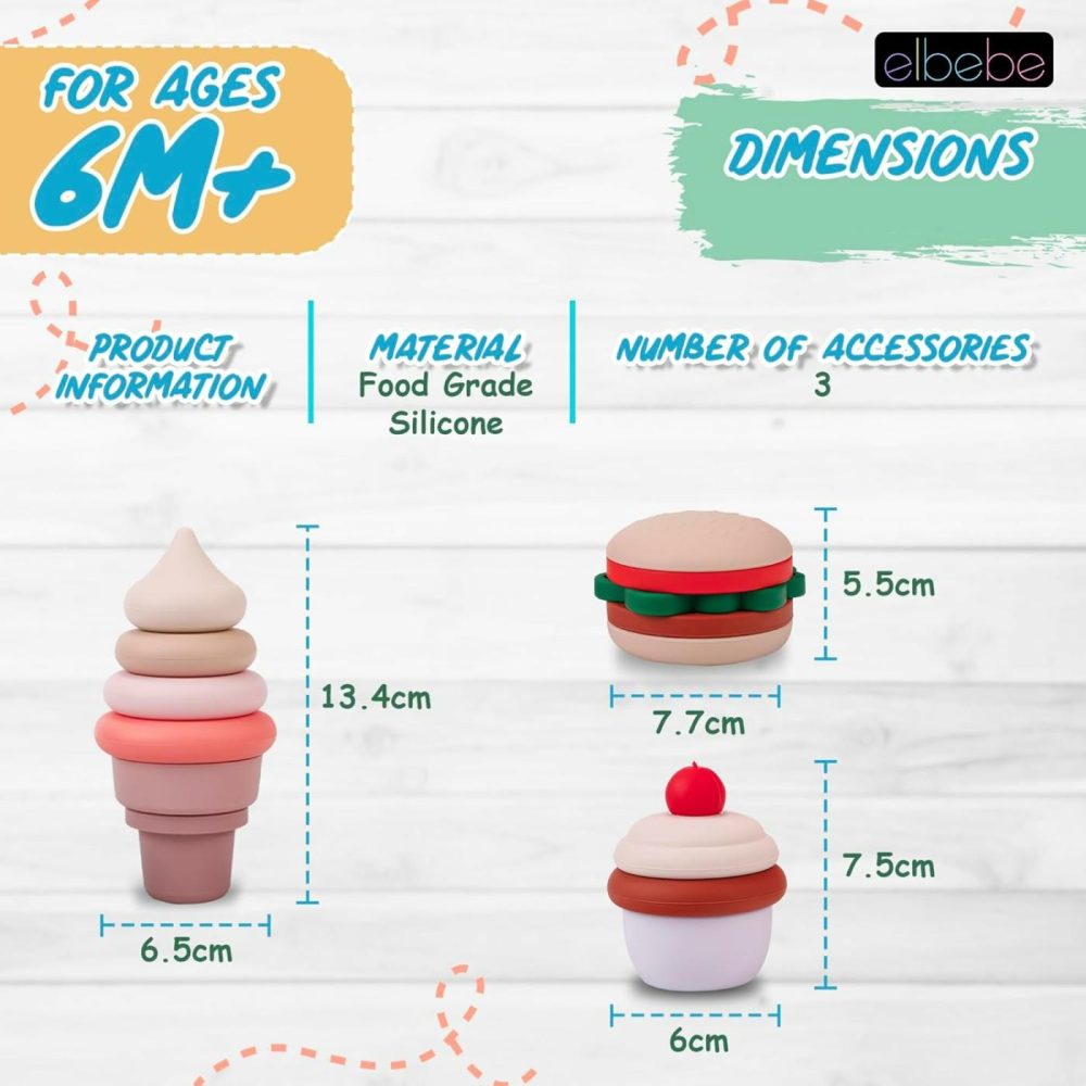 Bpa-Free Silicone Toddler Stackable Toys- Stacking Blocks  Stacking Cups Or Stacking Rings  Stacking Toys For Toddlers 6-12 Months To 3 Years Old- Burger | Cake- Ice Cream Baby Stacking Toys  |  Sorting & Stacking Toys All Toys Sorting & Stacking Toys