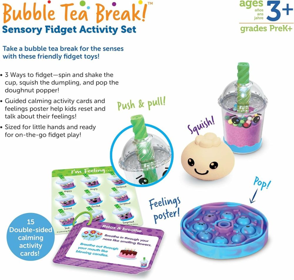 Bubble Tea Break! Sensory Fidget Activity Set  19 Pieces  Ages 3+  Sensory Toys For Toddlers 1-3  Social Emotional Learning  Sel Skills  Calming Toys  |  Sorting & Stacking Toys All Toys Sorting & Stacking Toys