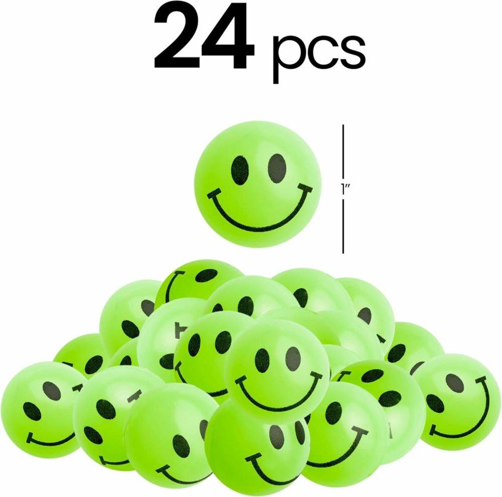 Bulk Bouncy Balls Glow In The Dark – 24 Pcs (1Inch / 27Mm) Diameter  High Bouncing  Small Rubber Smile Face Bouncing Balls For Kids  Vending Machines  Game Prize Toys  Party Favor  Gift Bag Filler  |  Balls All Toys Balls