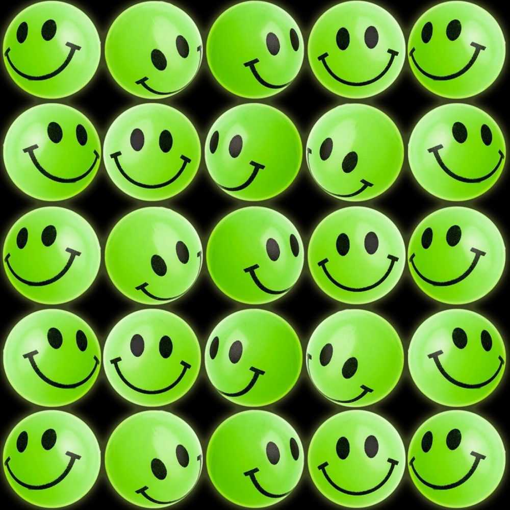 Bulk Bouncy Balls Glow In The Dark – 24 Pcs (1Inch / 27Mm) Diameter  High Bouncing  Small Rubber Smile Face Bouncing Balls For Kids  Vending Machines  Game Prize Toys  Party Favor  Gift Bag Filler  |  Balls All Toys Balls