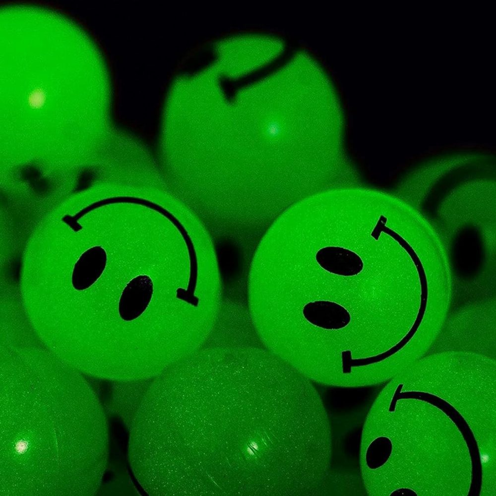 Bulk Bouncy Balls Glow In The Dark – 24 Pcs (1Inch / 27Mm) Diameter  High Bouncing  Small Rubber Smile Face Bouncing Balls For Kids  Vending Machines  Game Prize Toys  Party Favor  Gift Bag Filler  |  Balls All Toys Balls