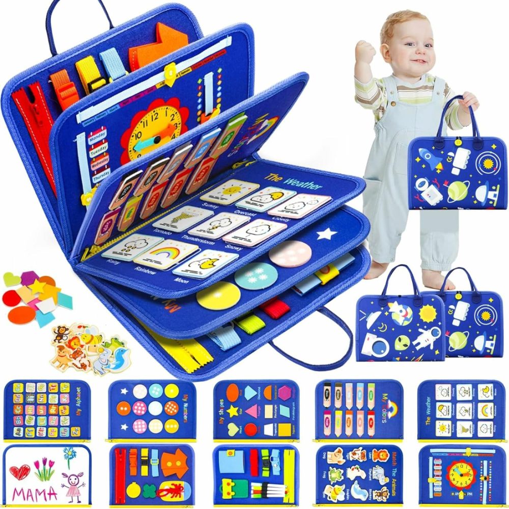 Busy Board 12 Pages  Montessori Sensory Toys For Toddlers 1 2 3 4 Year Old – Boys Girls Birthday Gifts  Travel Busy Book For Airplane Car  Educational Learning Activities For Ages 1-3  |  Sorting & Stacking Toys All Toys Sorting & Stacking Toys