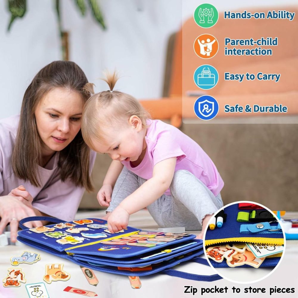 Busy Board 12 Pages  Montessori Sensory Toys For Toddlers 1 2 3 4 Year Old – Boys Girls Birthday Gifts  Travel Busy Book For Airplane Car  Educational Learning Activities For Ages 1-3  |  Sorting & Stacking Toys All Toys Sorting & Stacking Toys